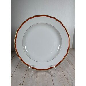 Meissen Orange Band Dinner Plate‎ Wide Gold Trim Crossed Swords 9 5/8"